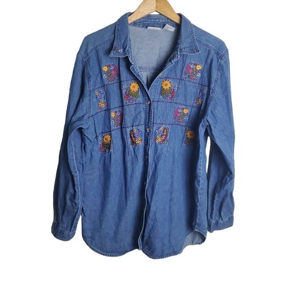 Vintage 90s Denim Blouse Size XL - Picture 1 of 7